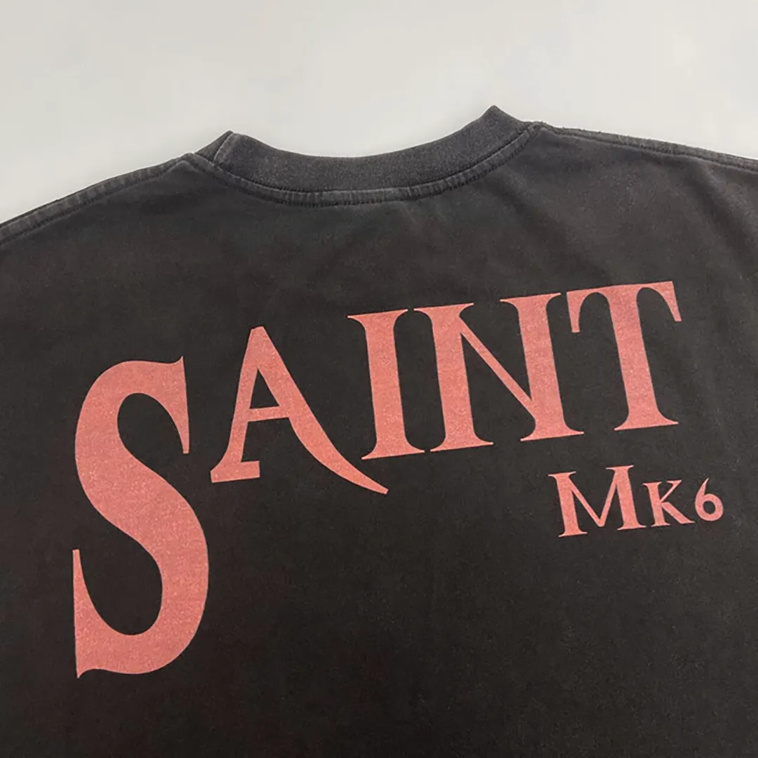 The fashionable Saint Michael vintage screams vampire print, washed and distressed Vintage loose short-sleeved, digital white ink direct injection, the fabric is breathable, and the pattern is three-dimensional and clear. Fabric: Double yarn 240g Style number: S829 Size: S-M-L-XL Color: Washed black Price: P118